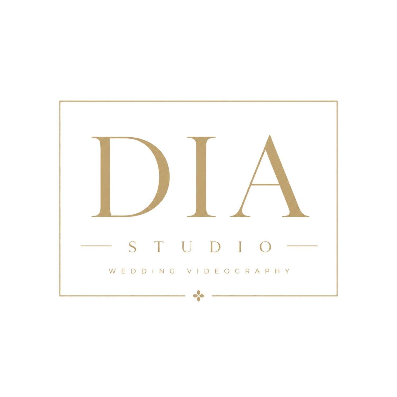 DIA Studio Wedding Videography professional gold logo on white background with rectangular border frame.