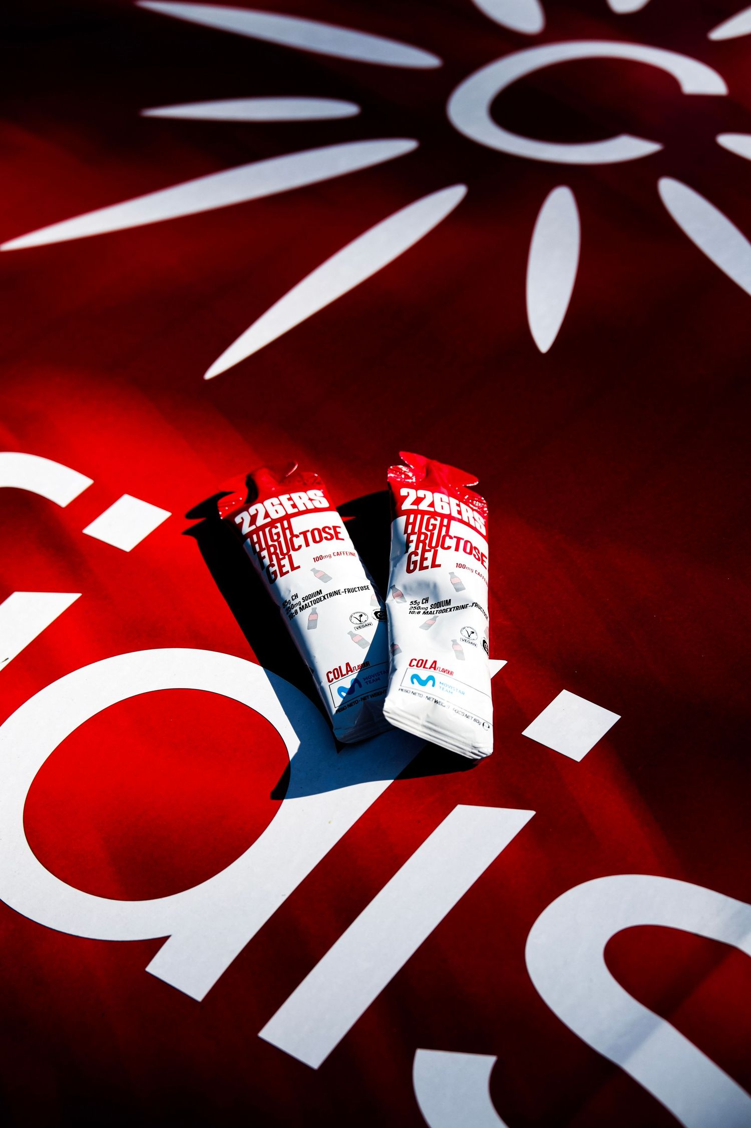 A close up of 2 226ERS gels on the Team Cofidis Team Car hood.