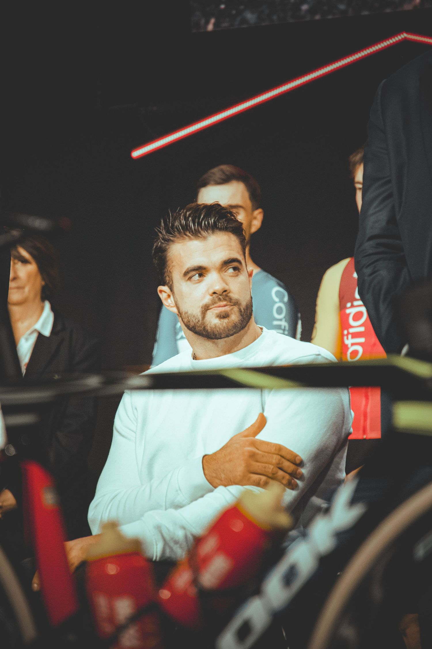 Mathieu Bosredon on stage during the 2025-2026 Cofidis Team Presentation evening at the Stab Velodrome, Roubaix.