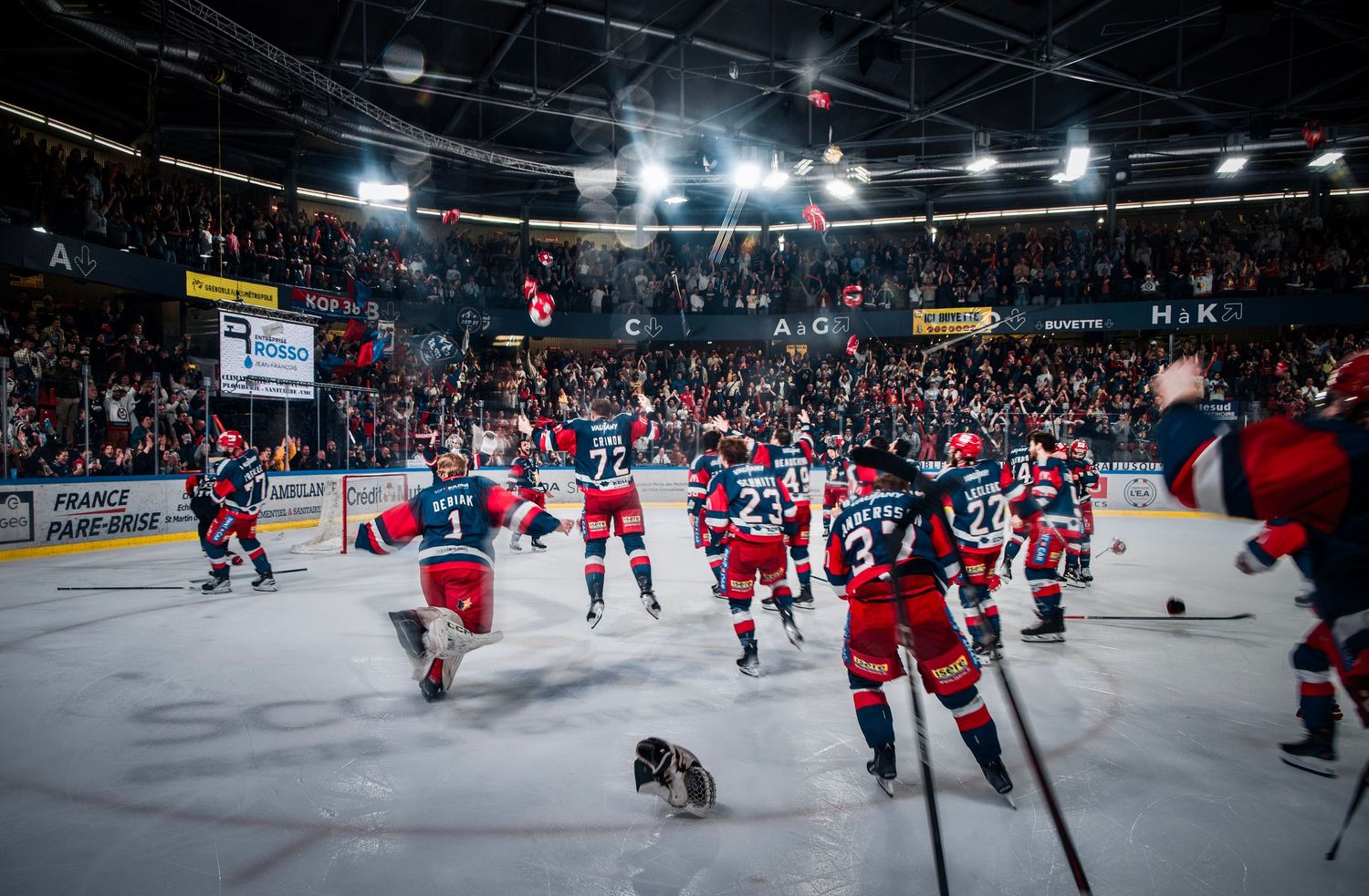An action shot as the Bruleurs du Loups, Grenoble Ice Hockey team won the 2025 Ligue Magnus at home at Pole Sud.