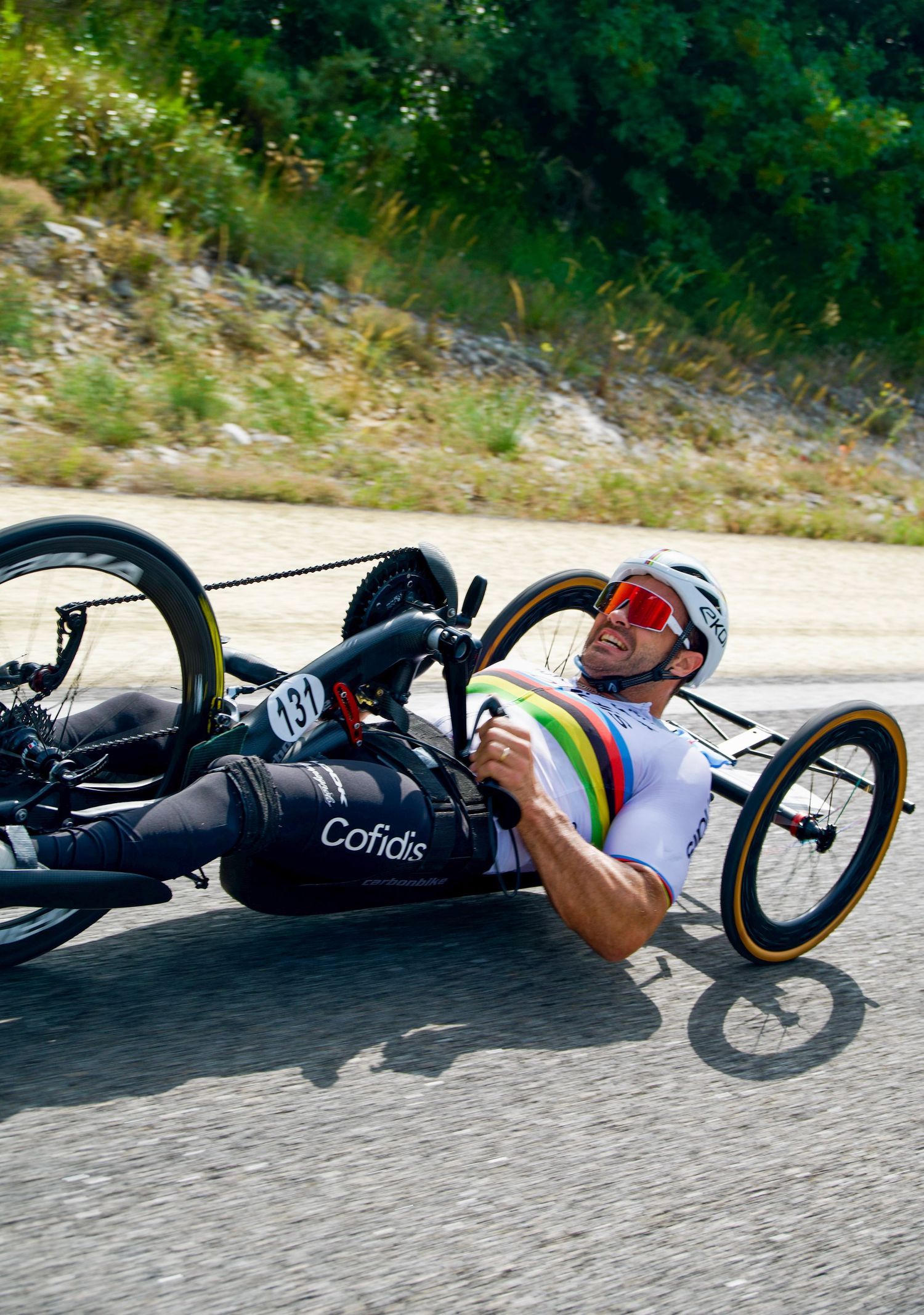 Mathieu Bosredon of Team Cofidis racing during the 2025 French National paracycling championships at Mejannes-le clap.
