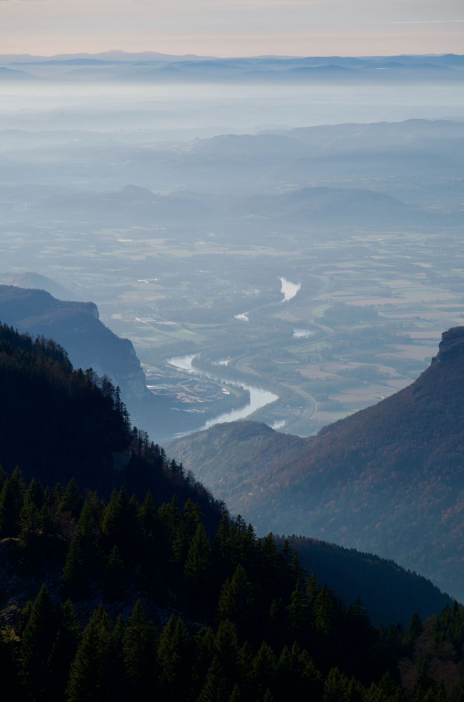 The Isere river as seen from above at the Croix de la Grande Sure in the Chartreuse National Park.