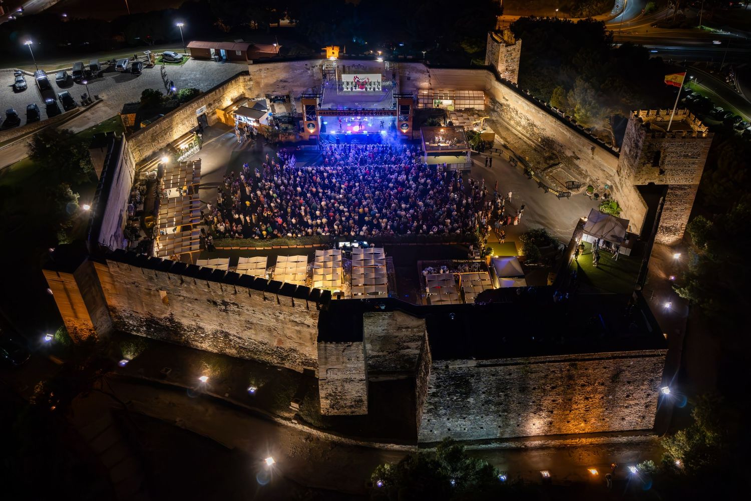 Aerial view of Mare Nostrum Festival in Fuengirola, Málaga at night
