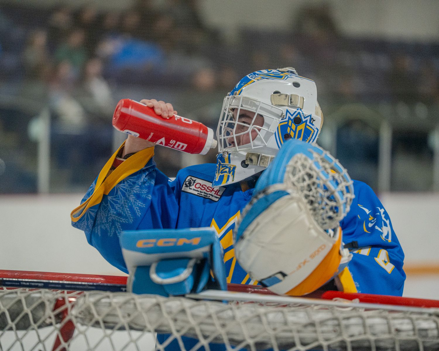 PHA goalie taking a quick water break.