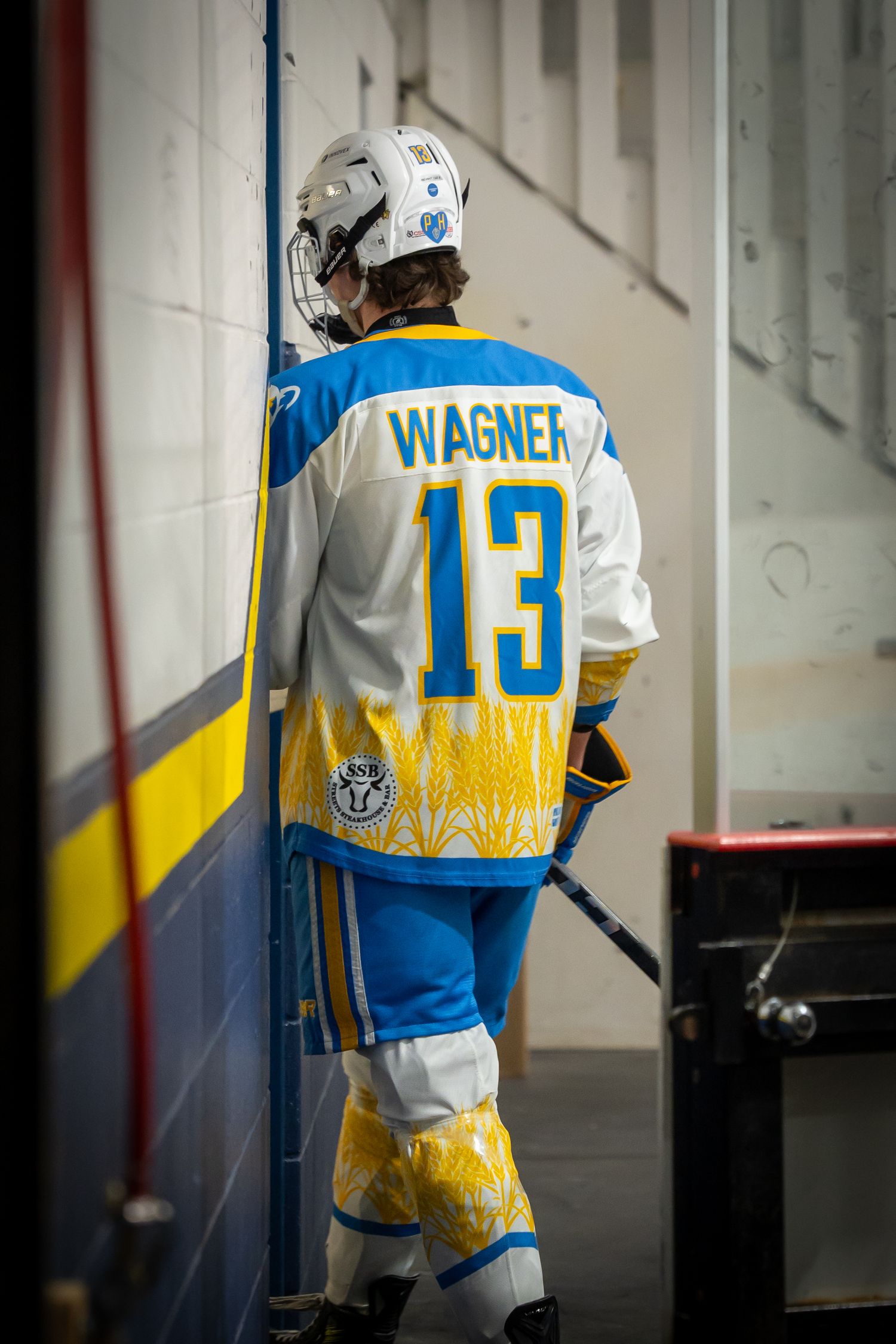 Prairie Hockey academy's Wagner leaving the ice for intermission.