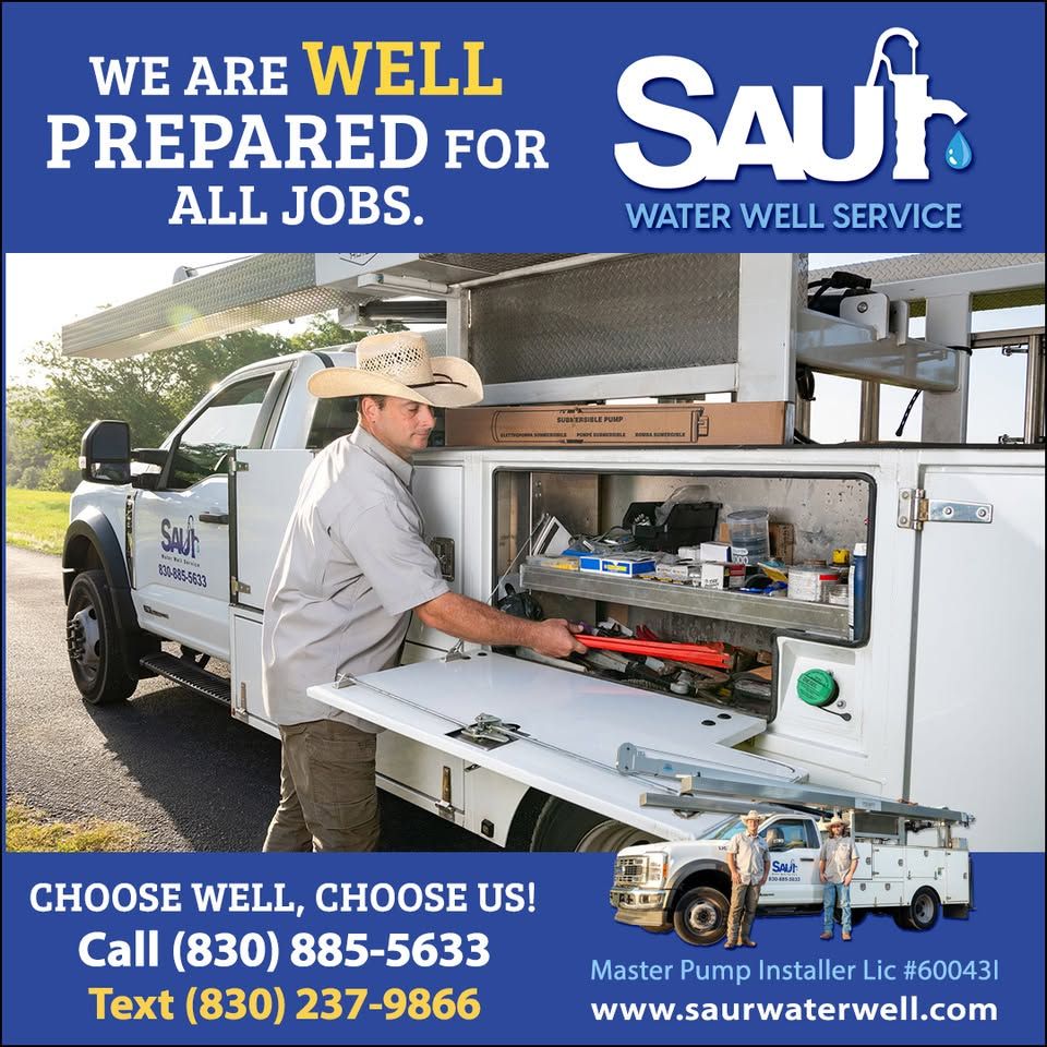 Saur Water Well Service technician organizing tools in a fully equipped service truck, ready for water well pump installation jobs.
