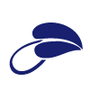 Navy blue abstract logo featuring leaf shape