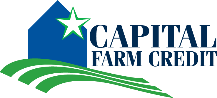 Capital Farm Credit logo with blue house, green star, and rolling hills on white background.