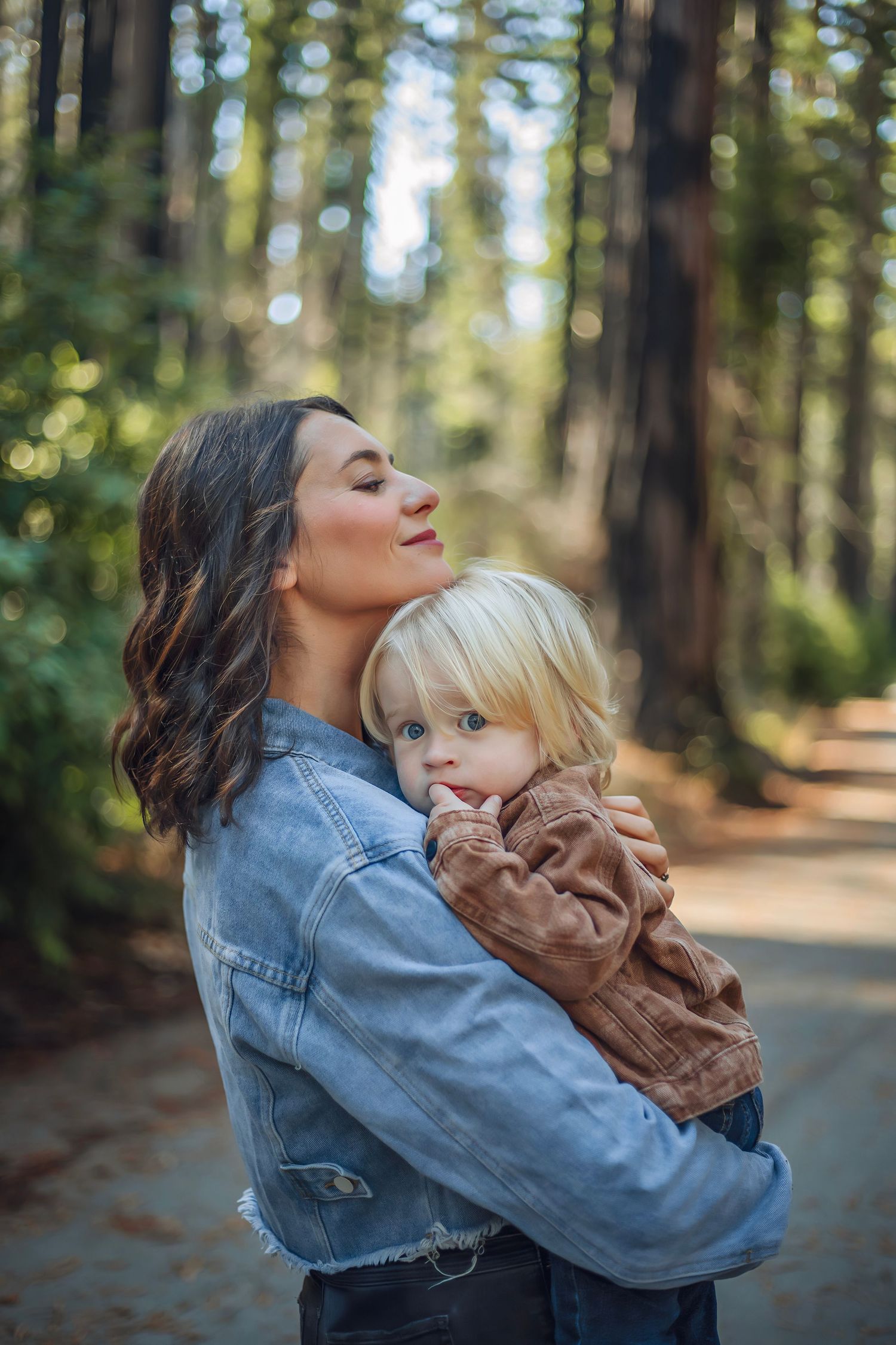 Family in the Santa Cruz redwoods, captured in natural light with candid moments among towering trees and a peaceful forest session.
