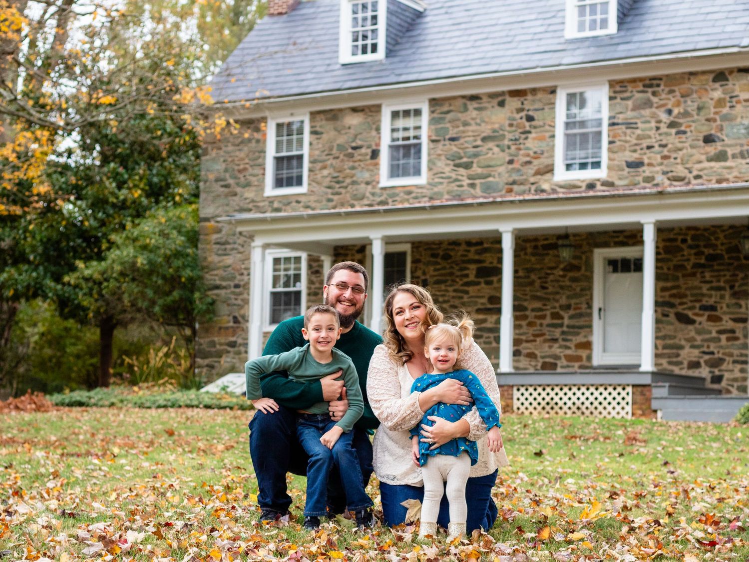 Family of four during a family photo session in Harford County, MD