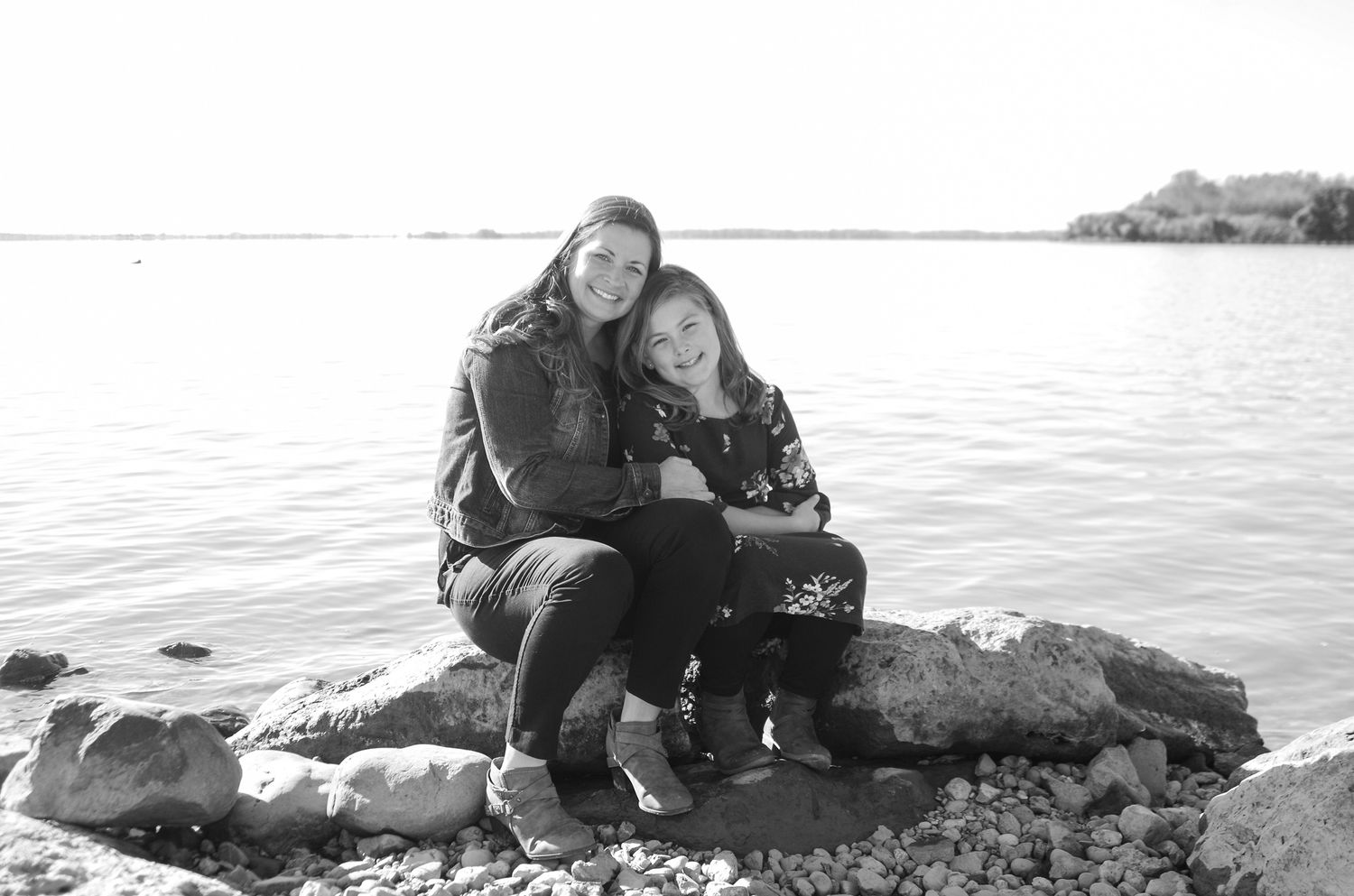 Mom and daughter in black and white during a family photo session in Havre de Grace, MD