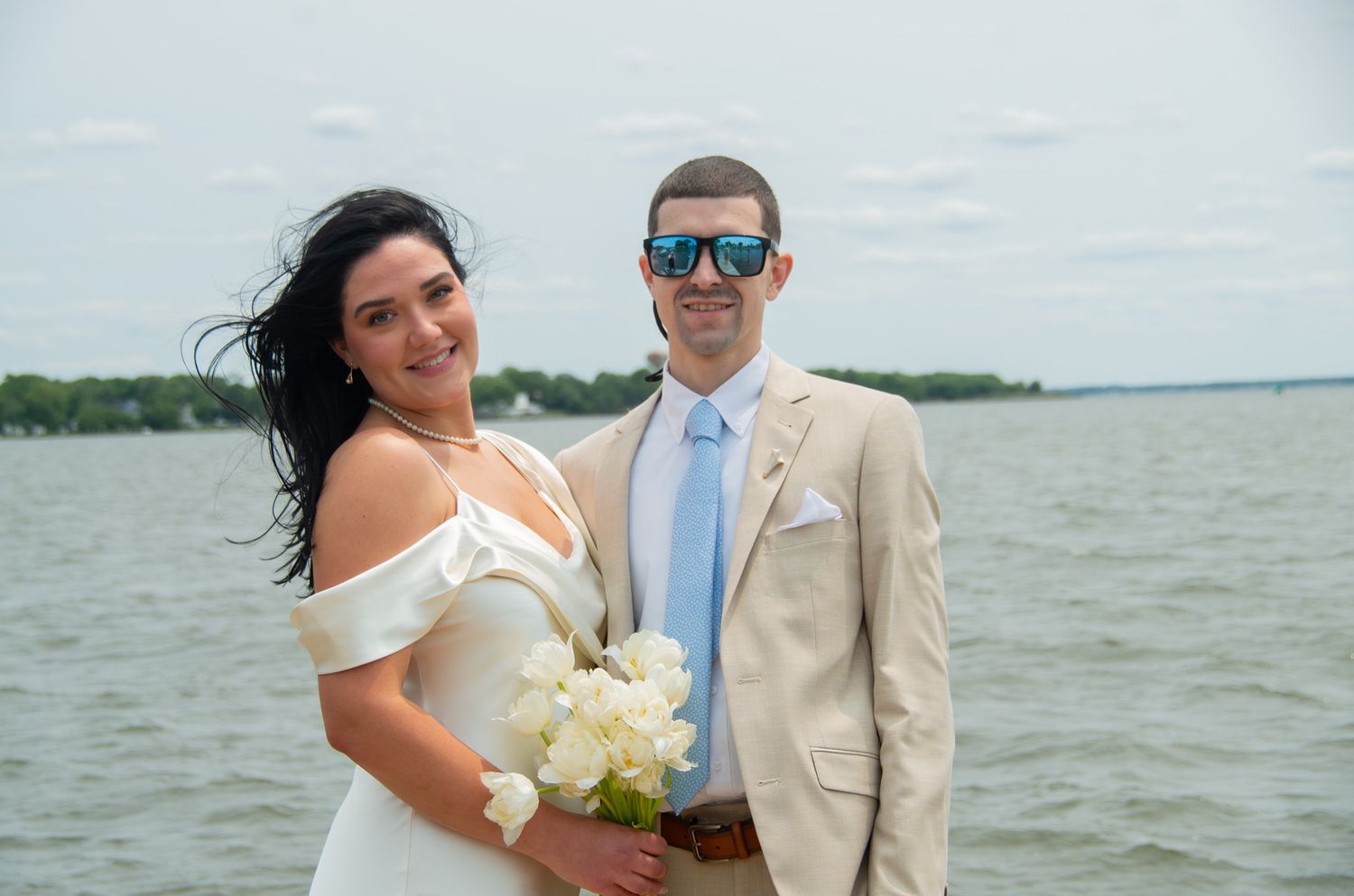 Photo of bride and groom portrait on the Chesapeake Bay in Baltimore, MD