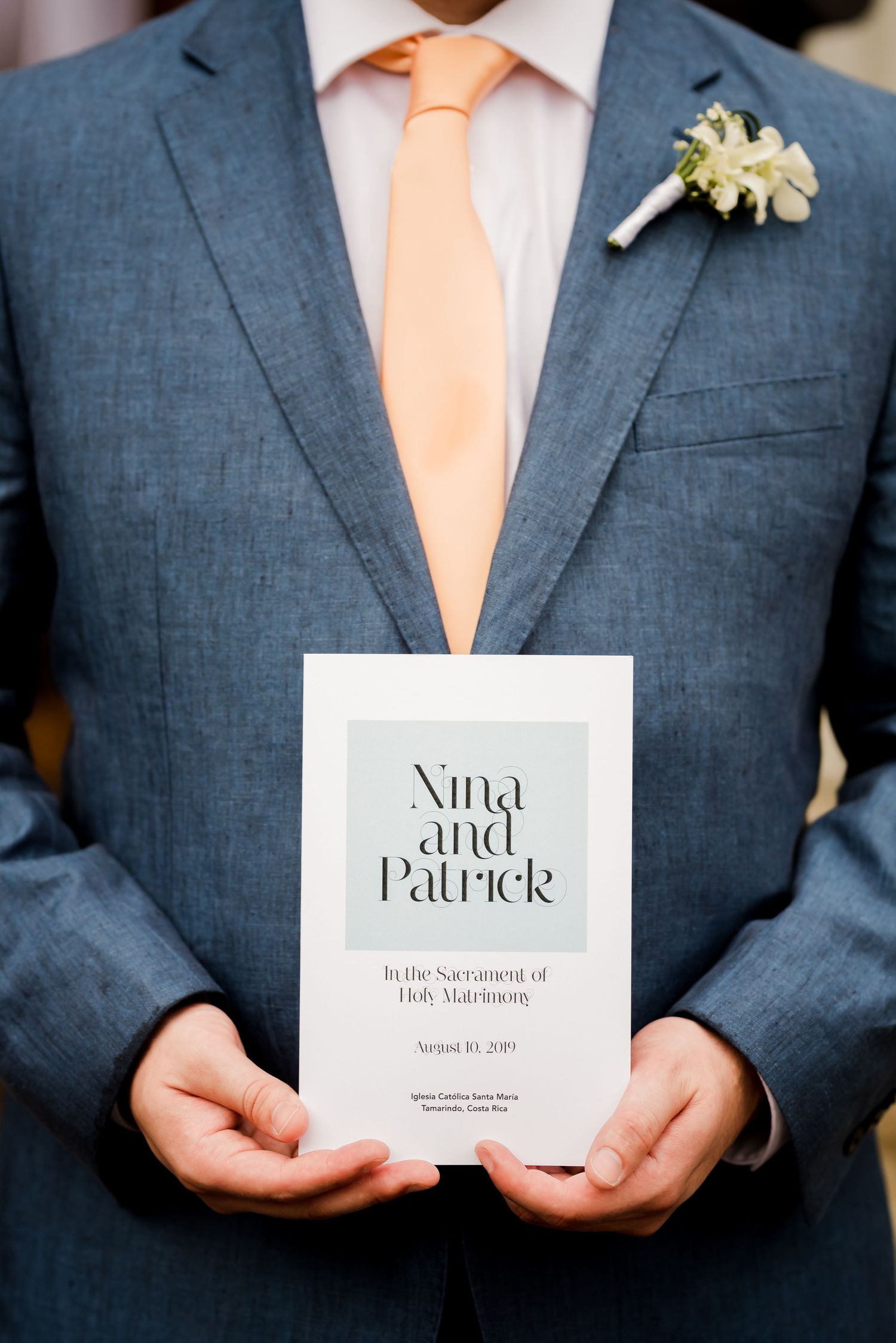Luxury wedding invitation suite with groom styling for an elegant destination wedding in Guanacaste, Costa Rica.