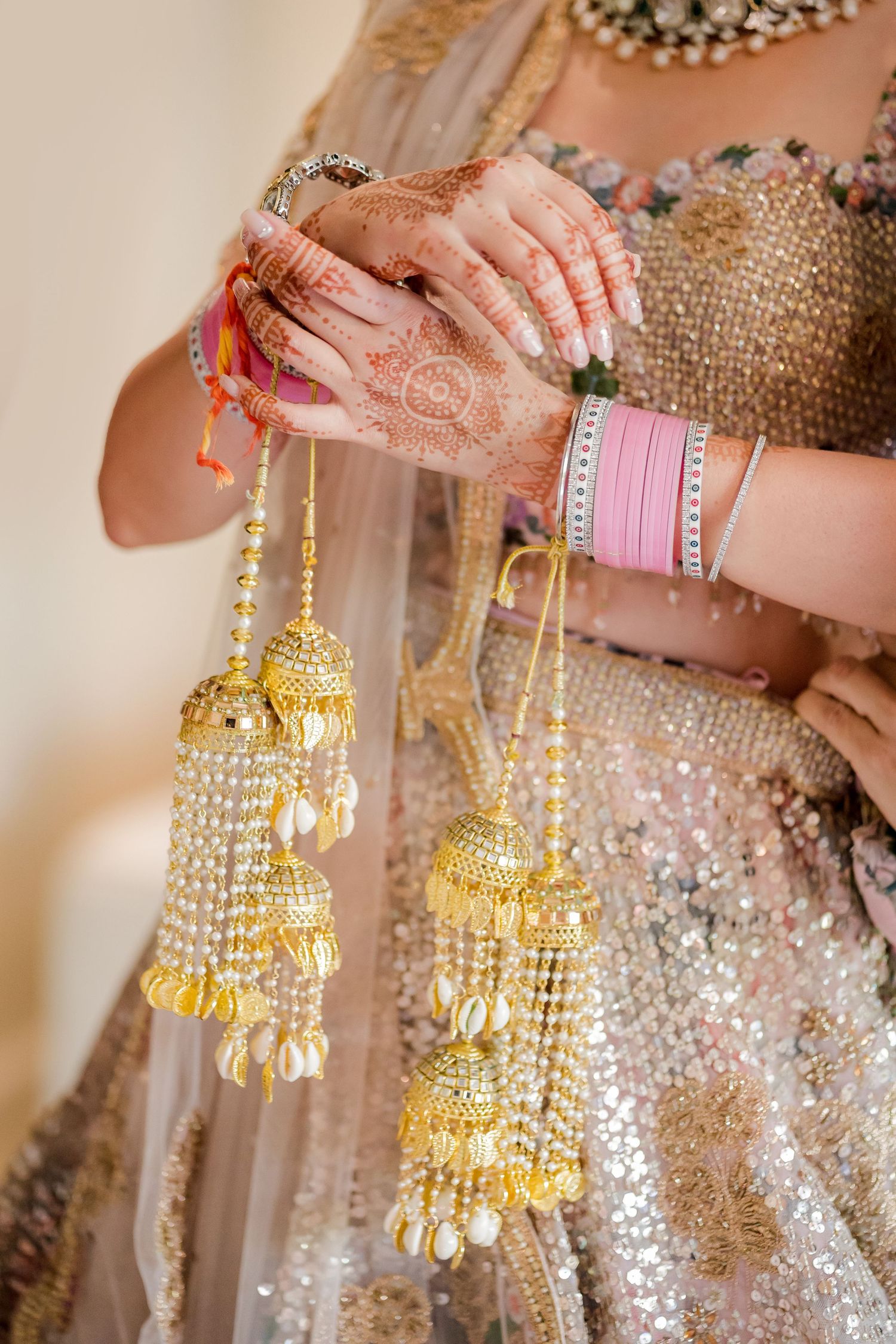 Indian bridal jewelry and kaleere during a luxury South Asian destination wedding in Costa Rica.