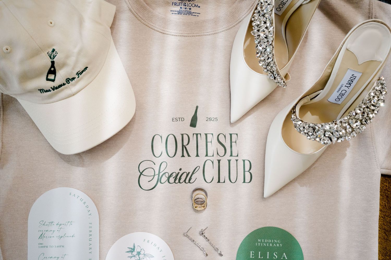 Personalized wedding details featuring custom stationery, bridal shoes, and keepsakes for a luxury Costa Rica wedding.