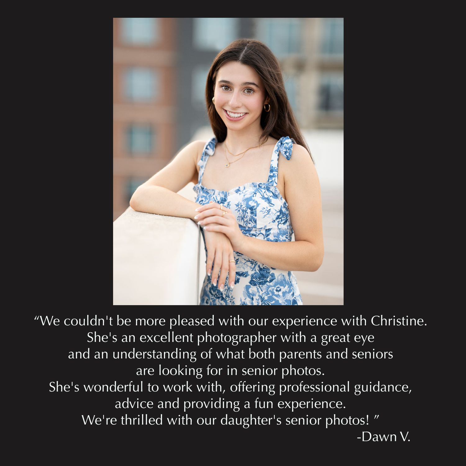 The Woodlands senior photographer reviews for Christine Kiscoe Photography.  Urban senior photos in The Woodlands