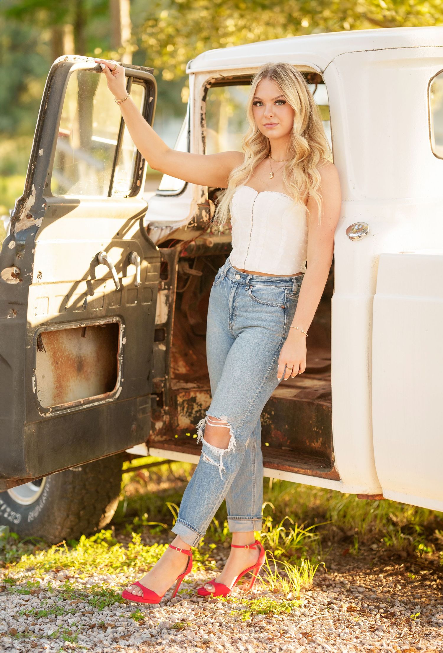 senior girl white ford truck