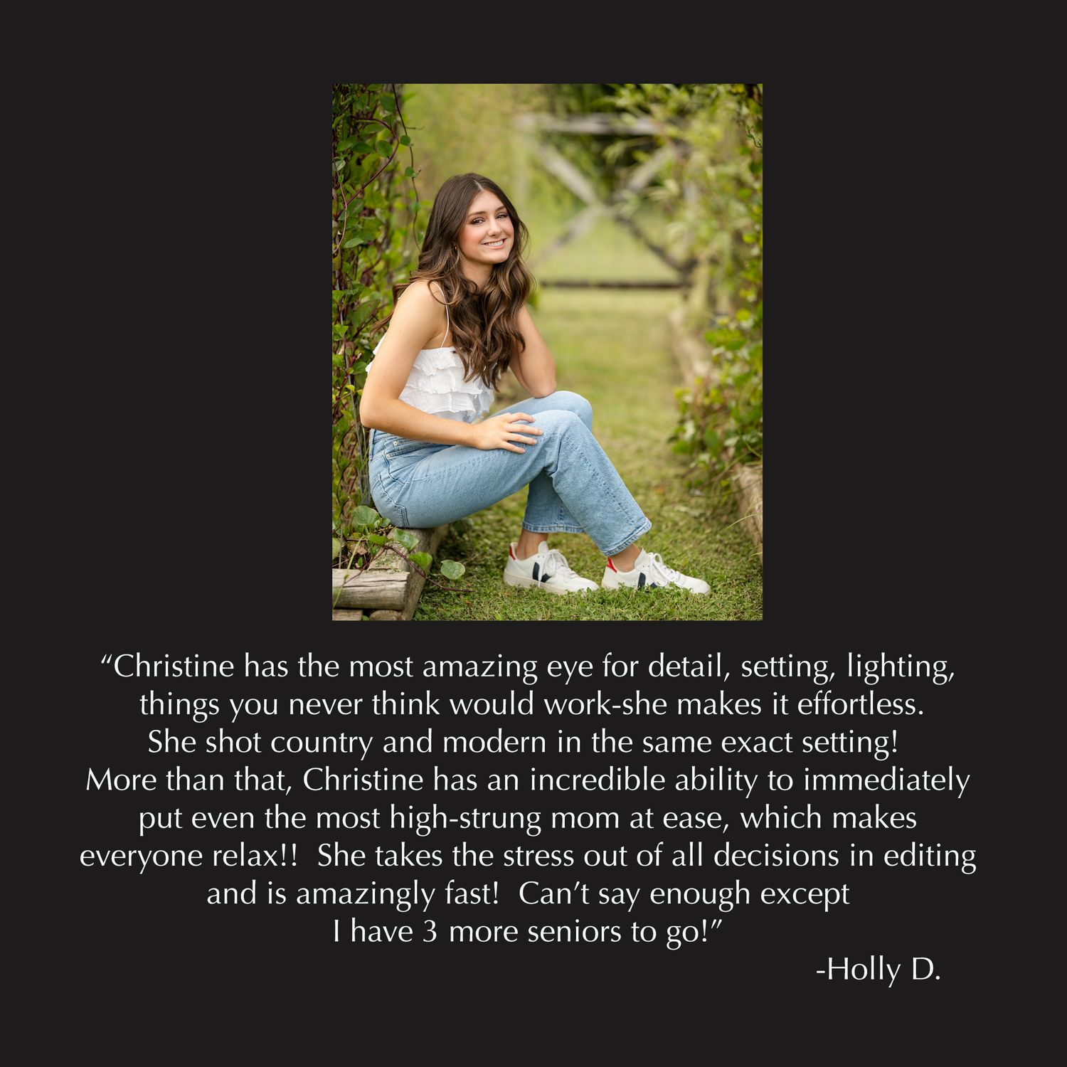 The Woodlands senior photographer reviews for Christine Kiscoe Photography.  Senior girl nature image.