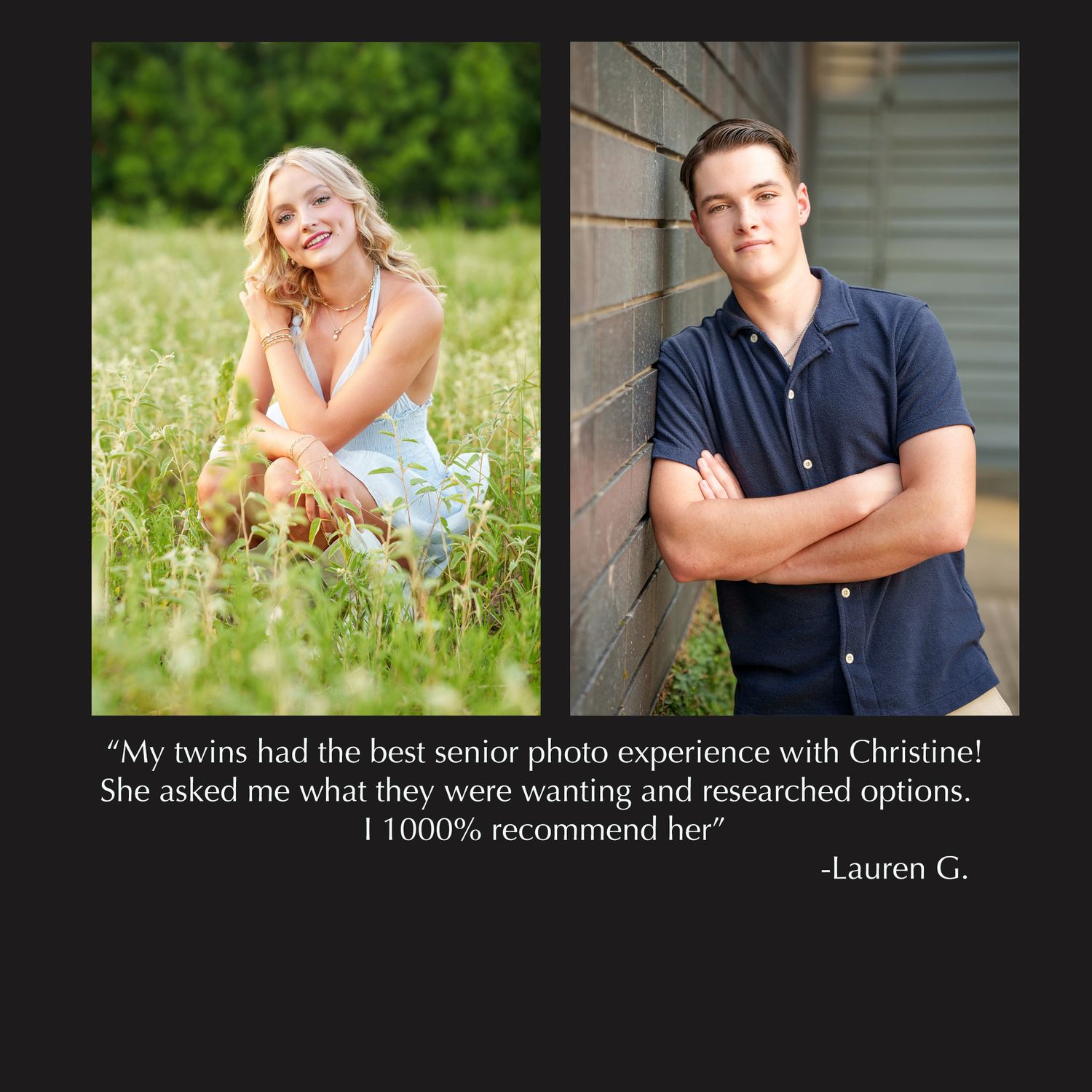 The Woodlands senior photographer reviews for Christine Kiscoe Photography.  Twin senior photographer in the woodlands.