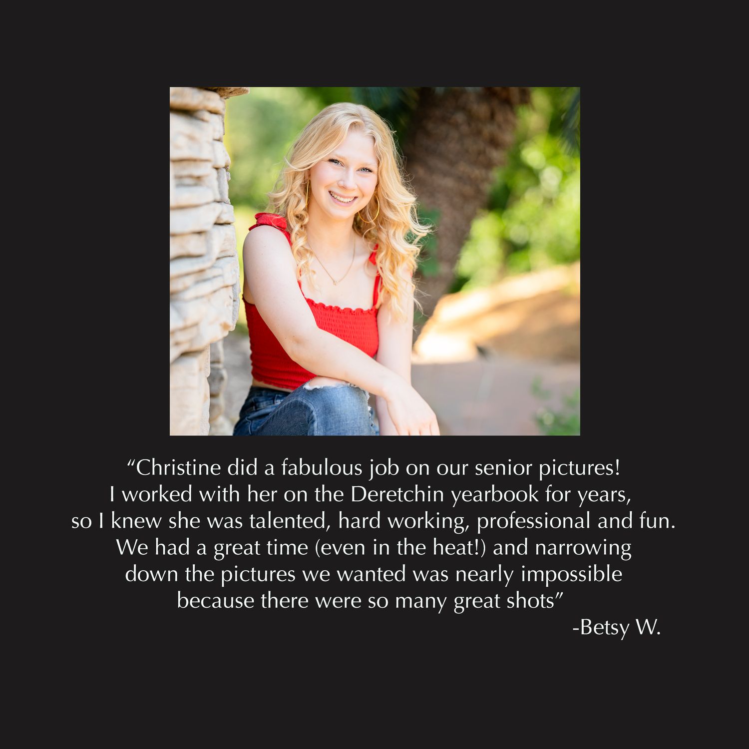 The Woodlands senior photographer reviews for Christine Kiscoe Photography.  What to look for in a senior photographer in the woodlands.