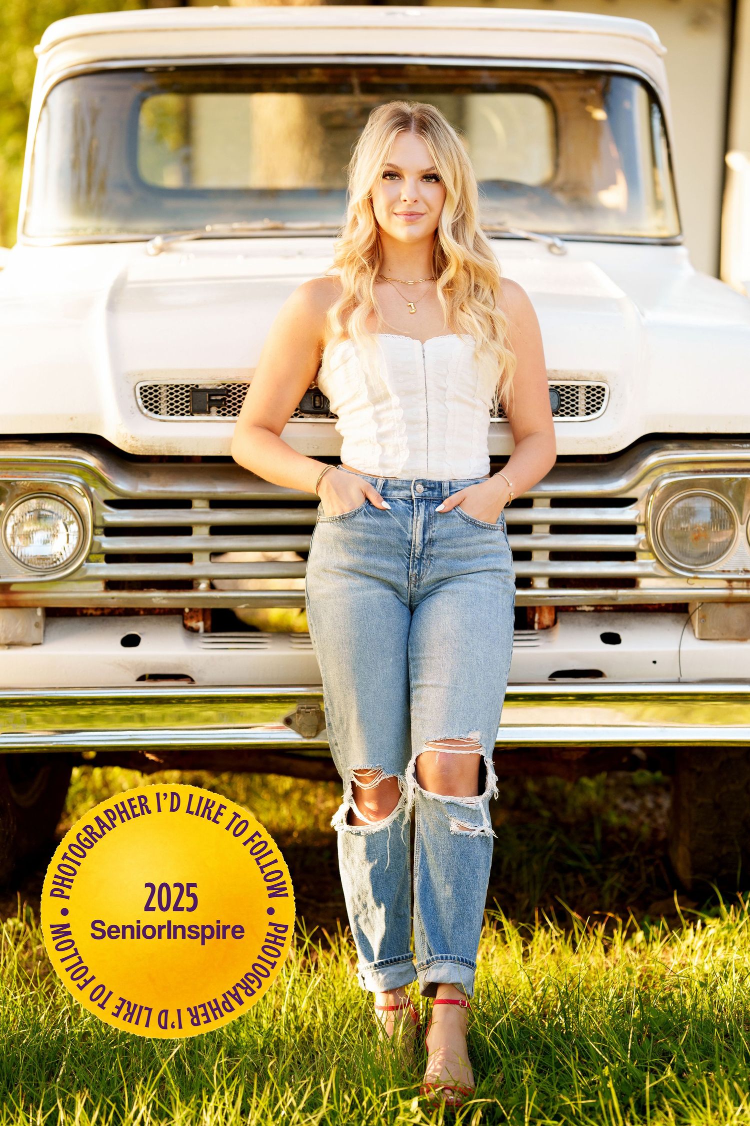 The Woodlands Senior pictures with a truck for a girl