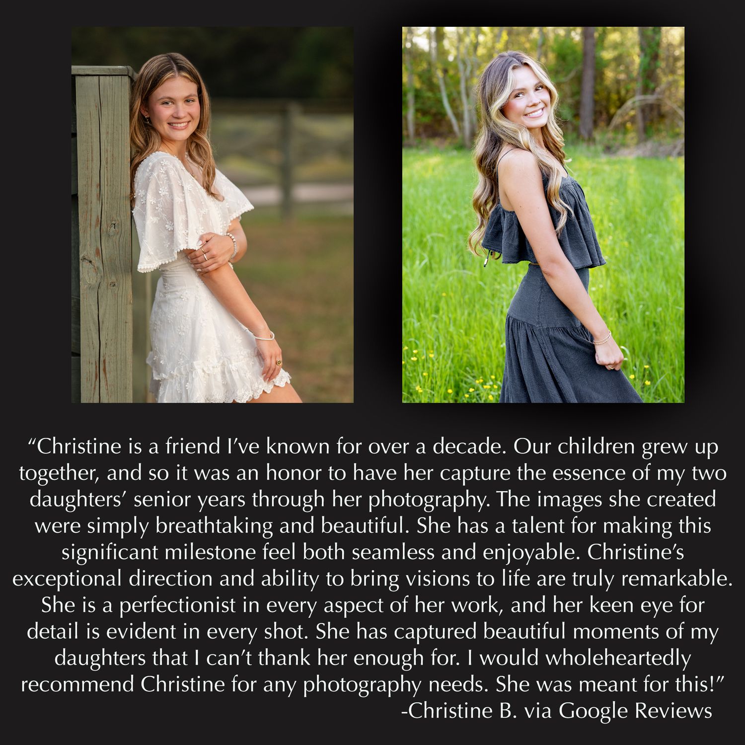 The Woodlands senior photographer reviews for Christine Kiscoe Photography.  What to look for in a senior photographer in the woodlands.