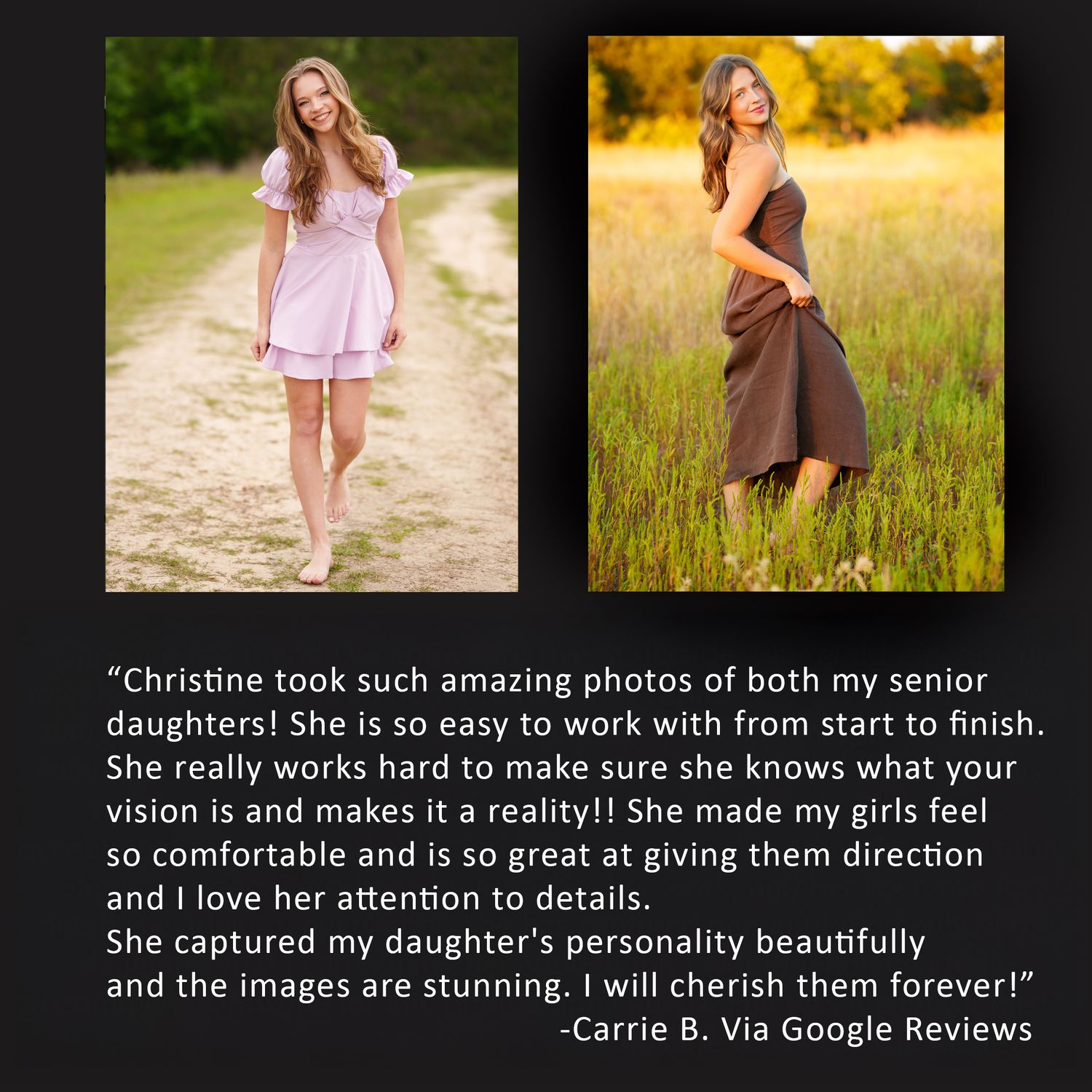 The Woodlands senior photographer reviews for Christine Kiscoe Photography.  Best time to take senior photos