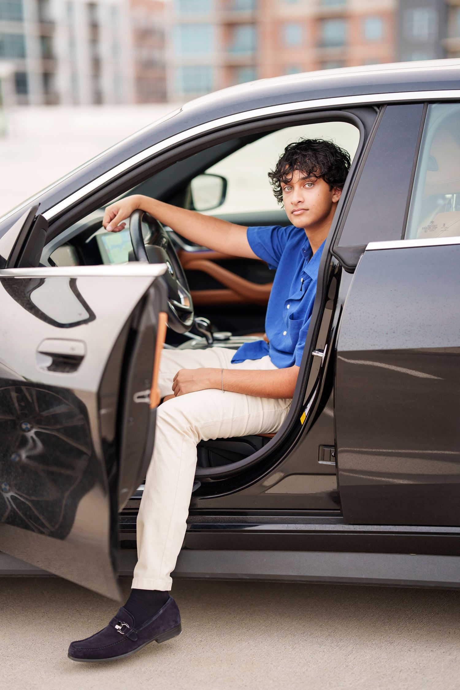 The Woodlands Senior Photographer.  Senior guy photos in the Woodlands.  Senior photos with a car