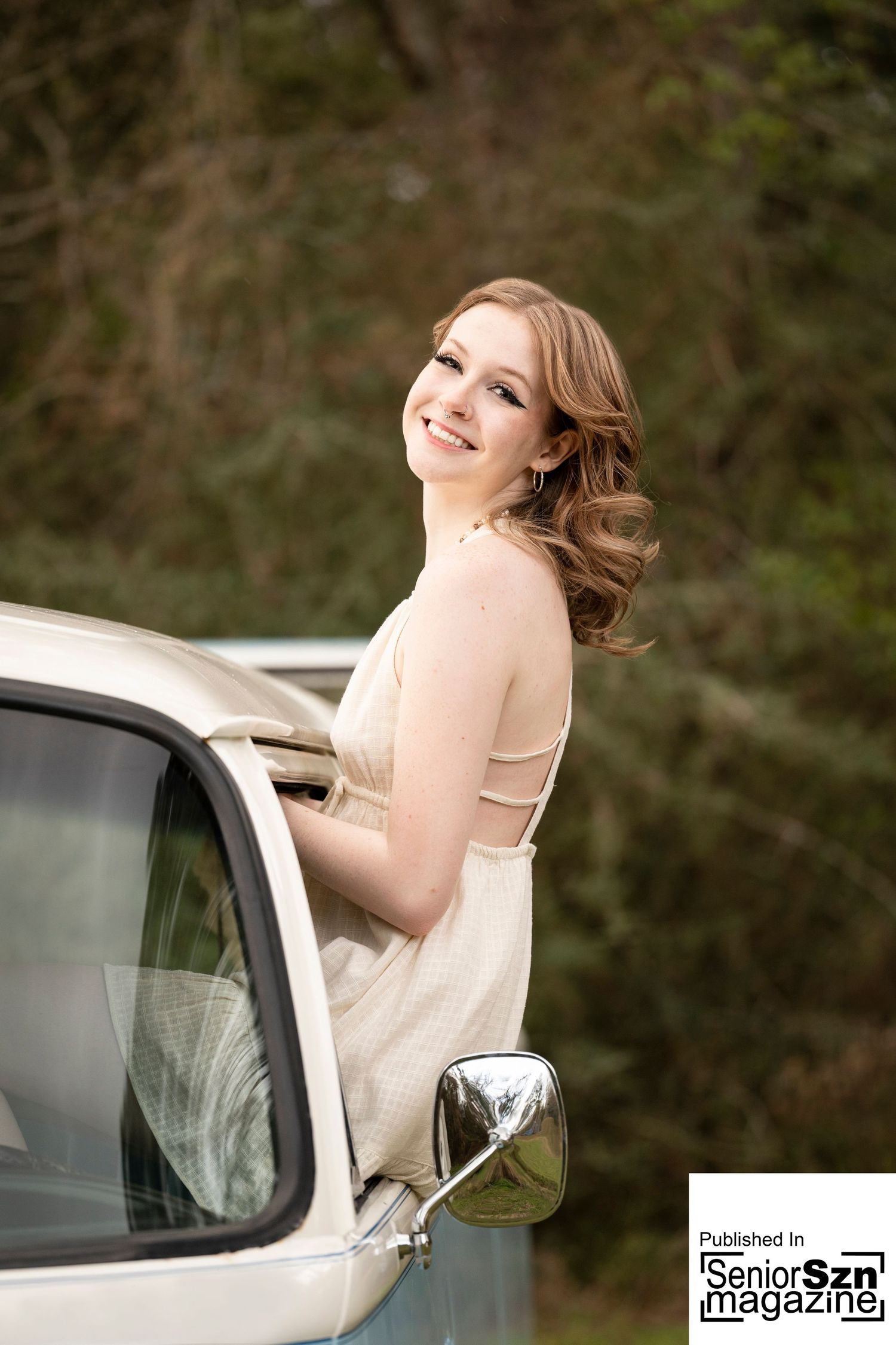 The Woodlands senior photography with a VW Bus.   Senior girl car photo