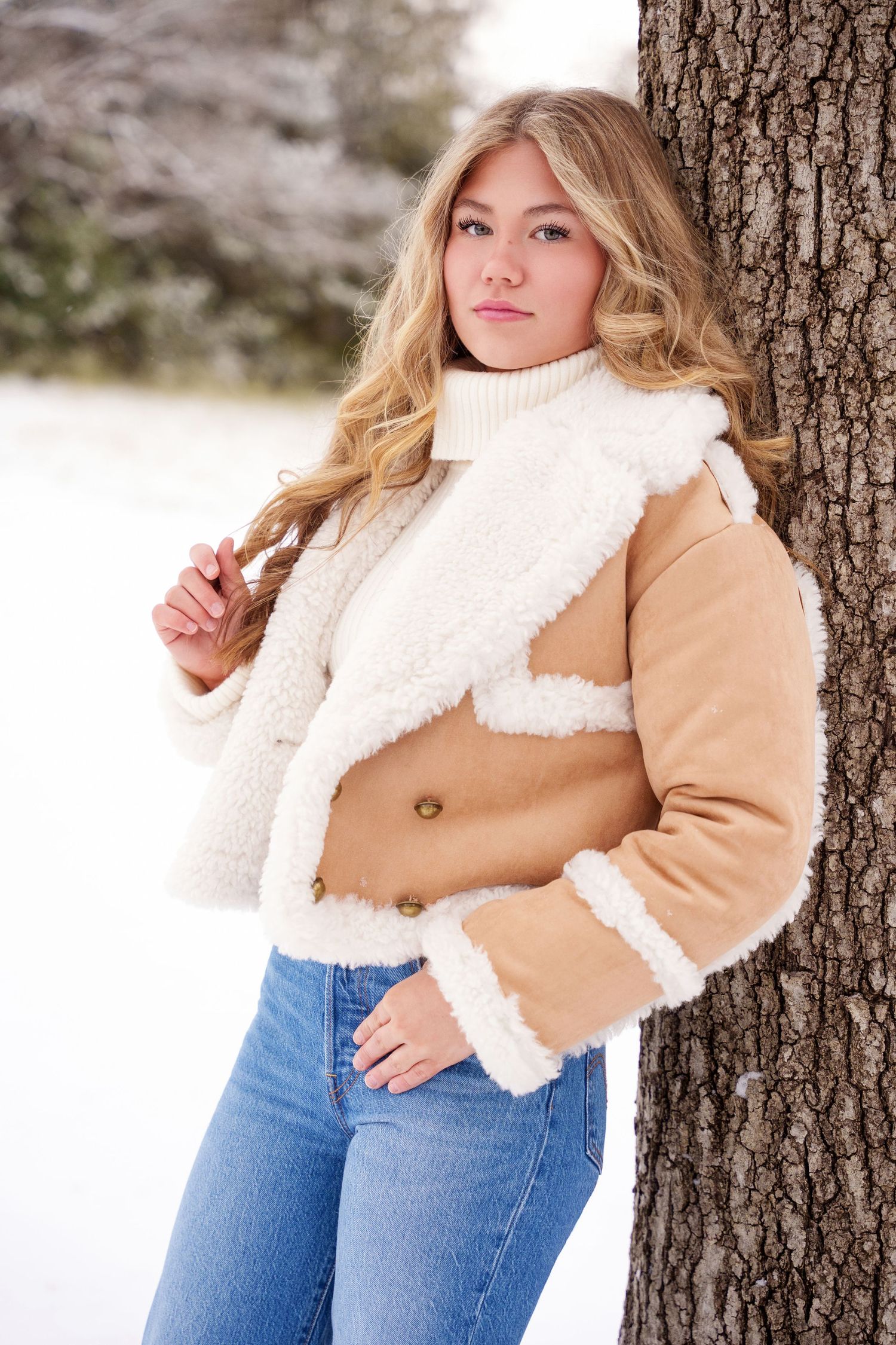 Winter senior photos in The Woodlands snow days.  Elite model call