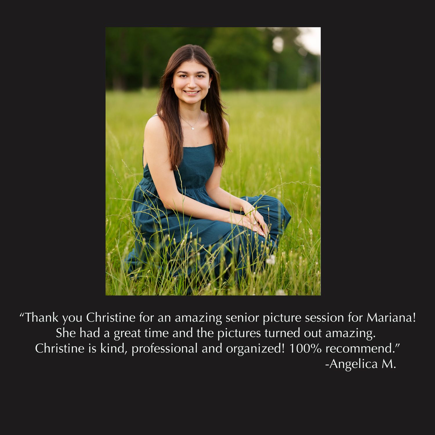 The Woodlands senior photographer reviews for Christine Kiscoe Photography.  Girl in a field