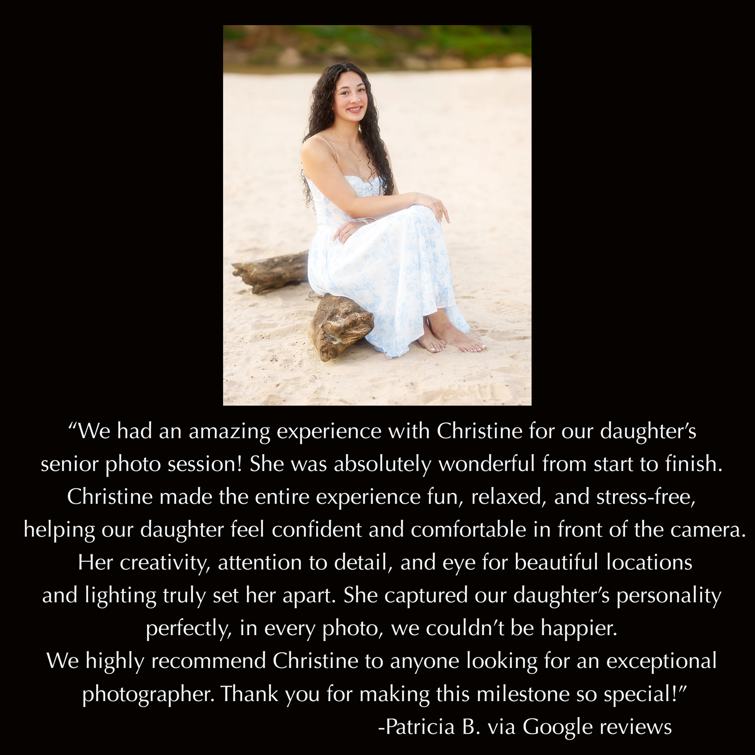 Senior photos on a beach.  Creek senior photos in The Woodlands.    Girl on a log in the sand senior photo session.