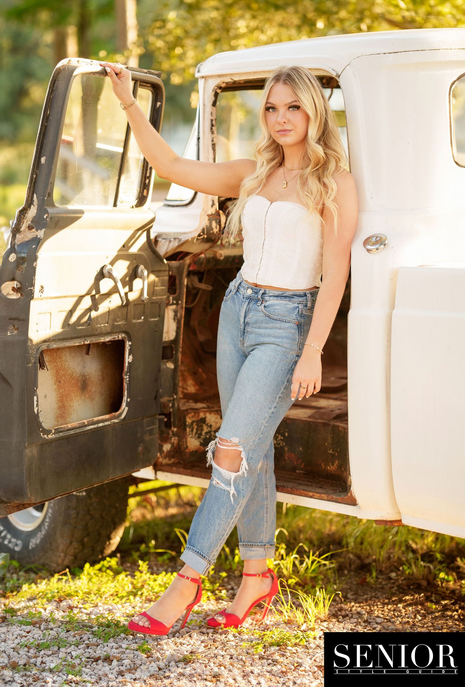 The Woodlands Senior pictures for a girl with a truck