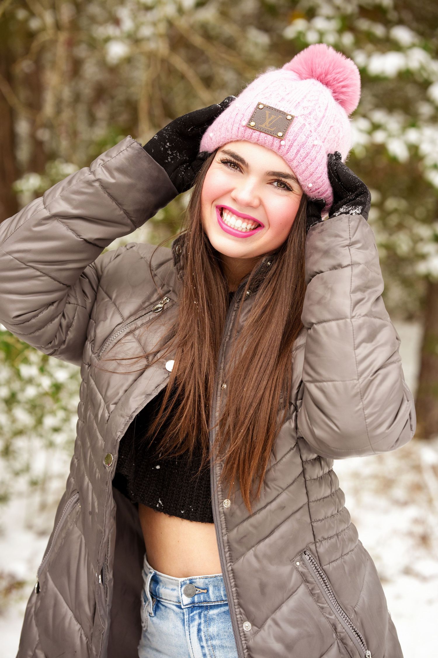 Snow photos in The Woodlands, Texas .  Winter senior photos