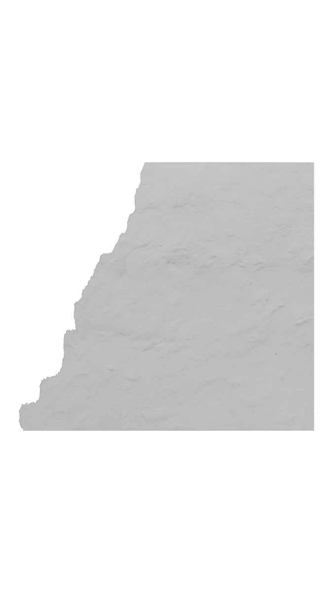 Gray textured torn paper fragment isolated on a white background, resembling a rough stone or cardboard edge.