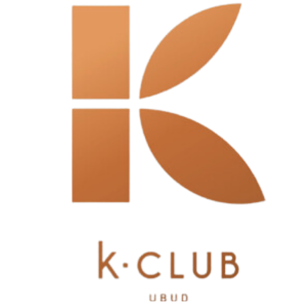 Modern orange K-Club Ubud logo with abstract geometric leaf shapes.