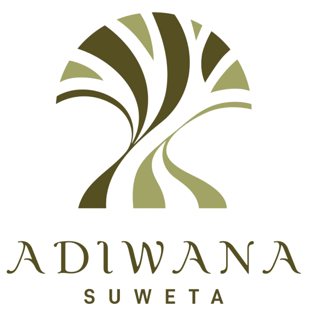 Adiwana Suweta logo featuring stylized palm motif in two-tone green.