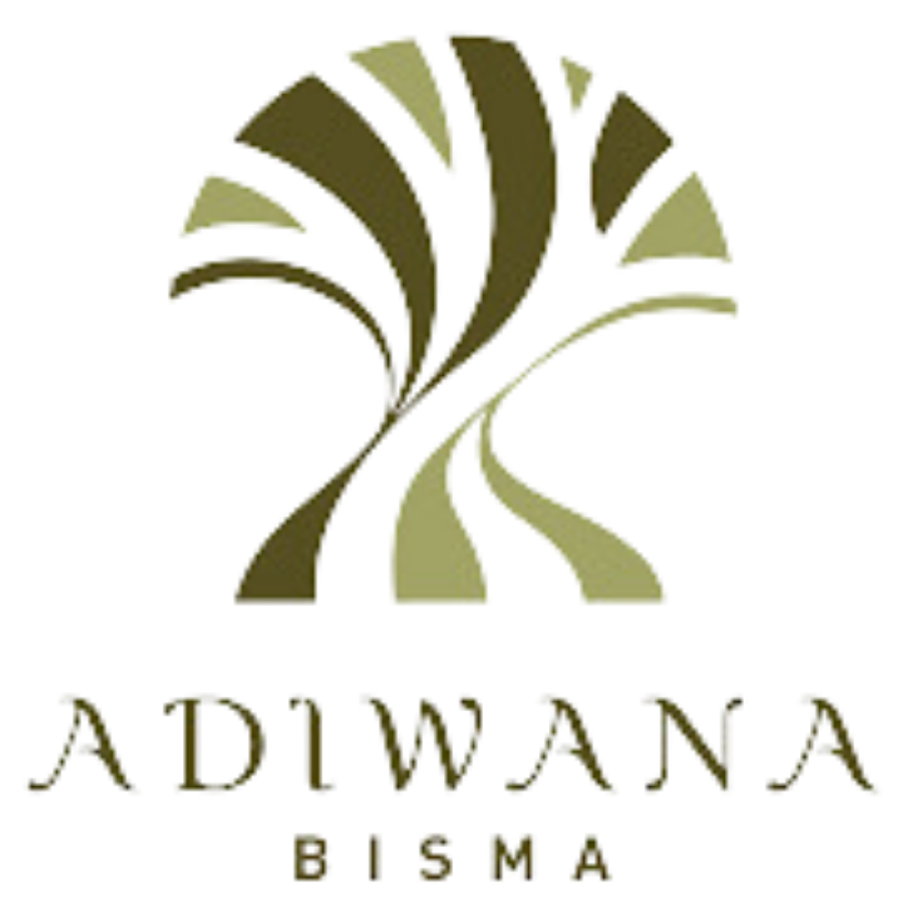 Adiwana Bisma logo with curved palm leaf design in olive and sage green.