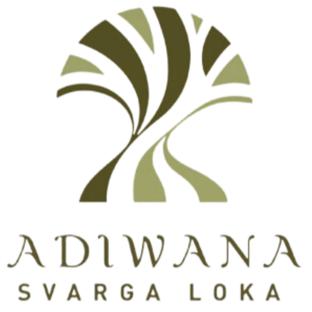 Adiwana Svarga Loka logo with abstract palm frond design in olive green.