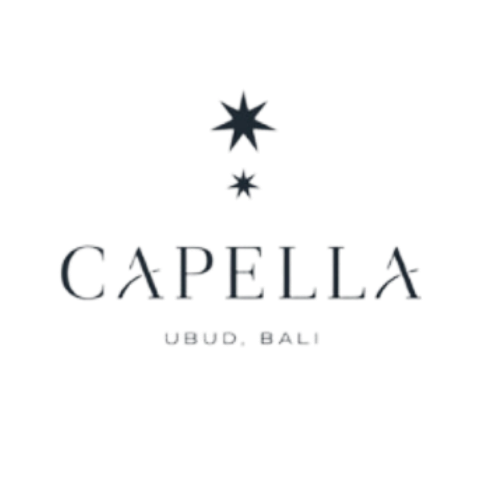 Capella Ubud Bali luxury resort logo with star emblem in black and white.