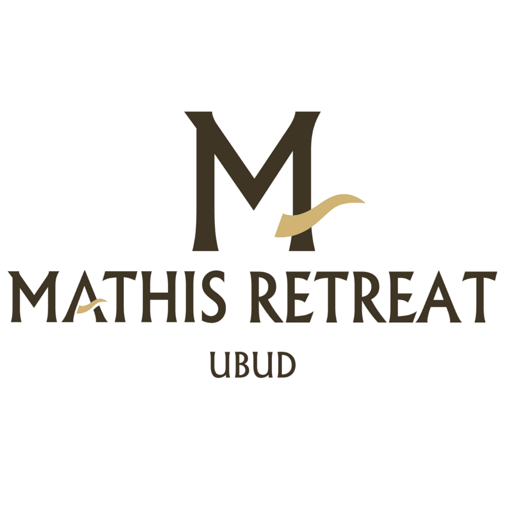 Modern typography logo for Mathis Retreat Ubud with gold accent.