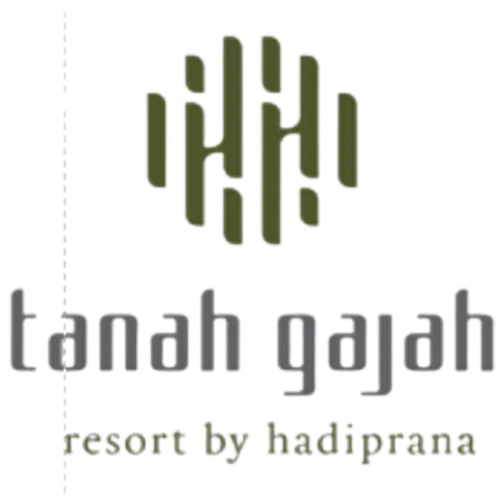 Tanah Gajah resort logo with abstract green bamboo-like patterns in a circular arrangement.