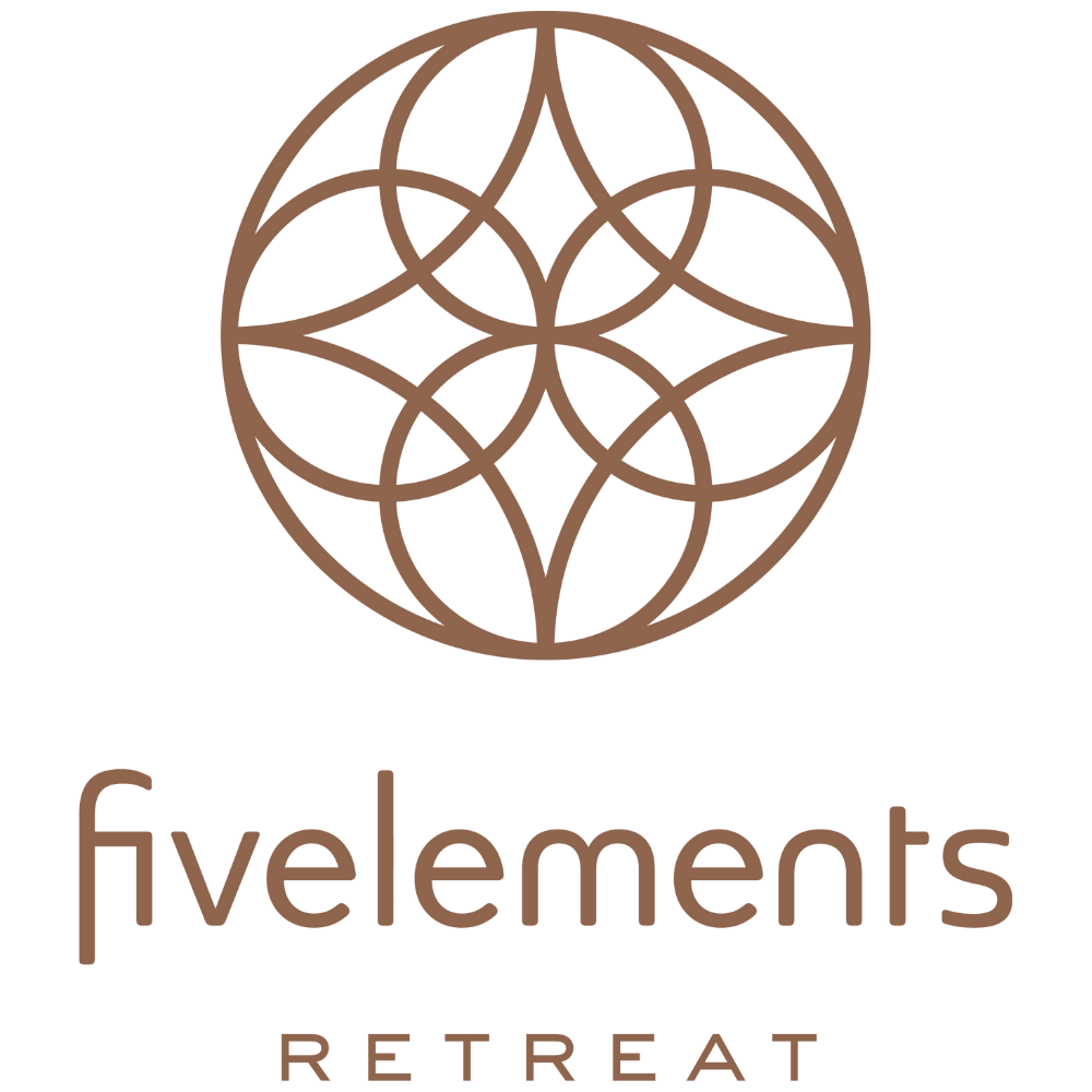 Series of interconnected circular patterns forming an elegant brown logo design for Five Elements.