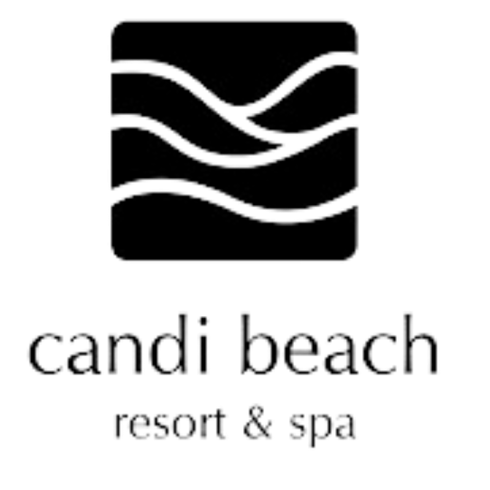 Elegant black logo design for Candi Beach Resort and Spa with wave motif.