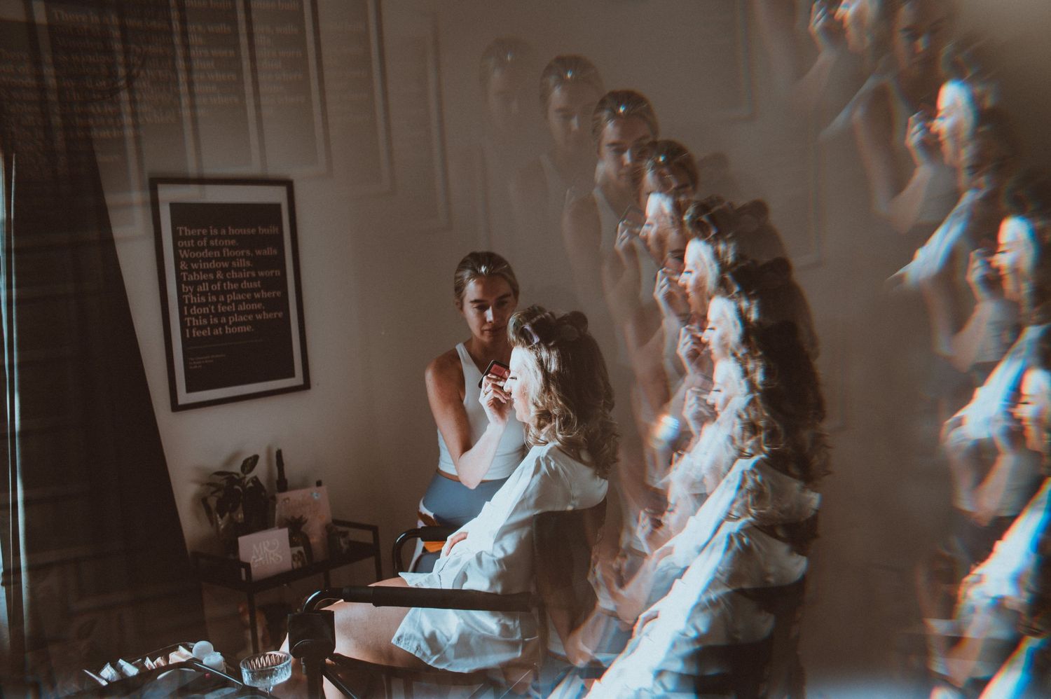 Multiple exposure photography showing movement and dance in white clothing.