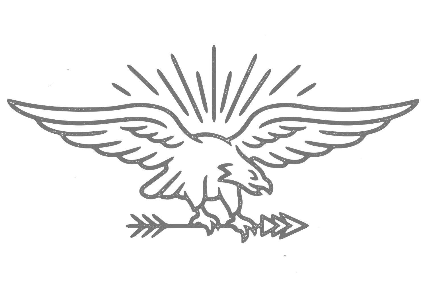 Decorative line art of wings and arrows in minimalist style.