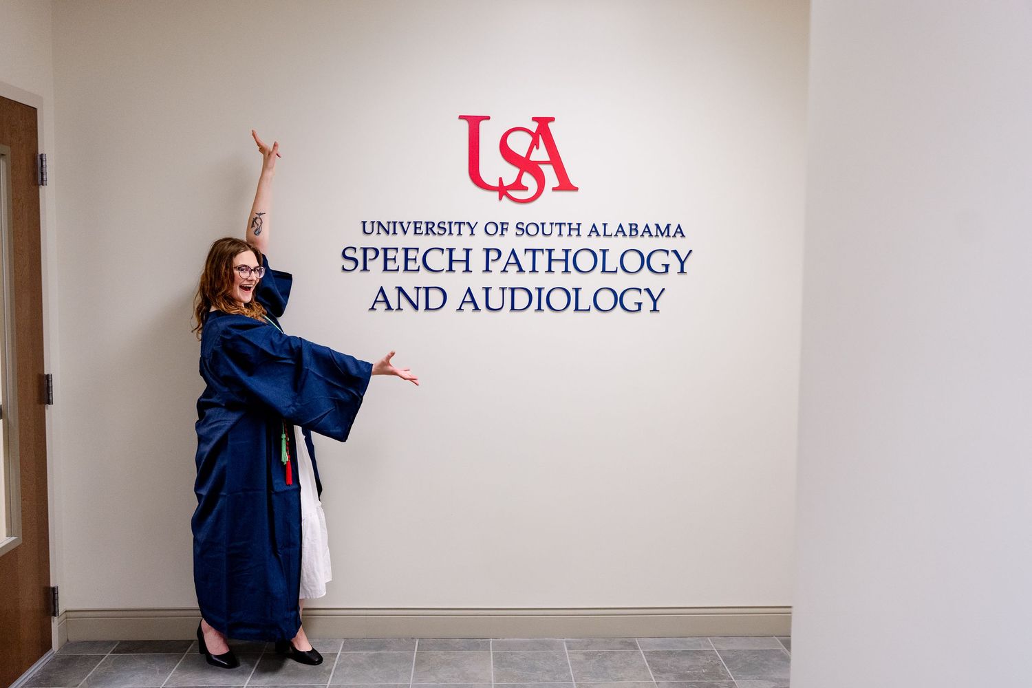 University of South Alabama Speech Pathology department entrance sign.