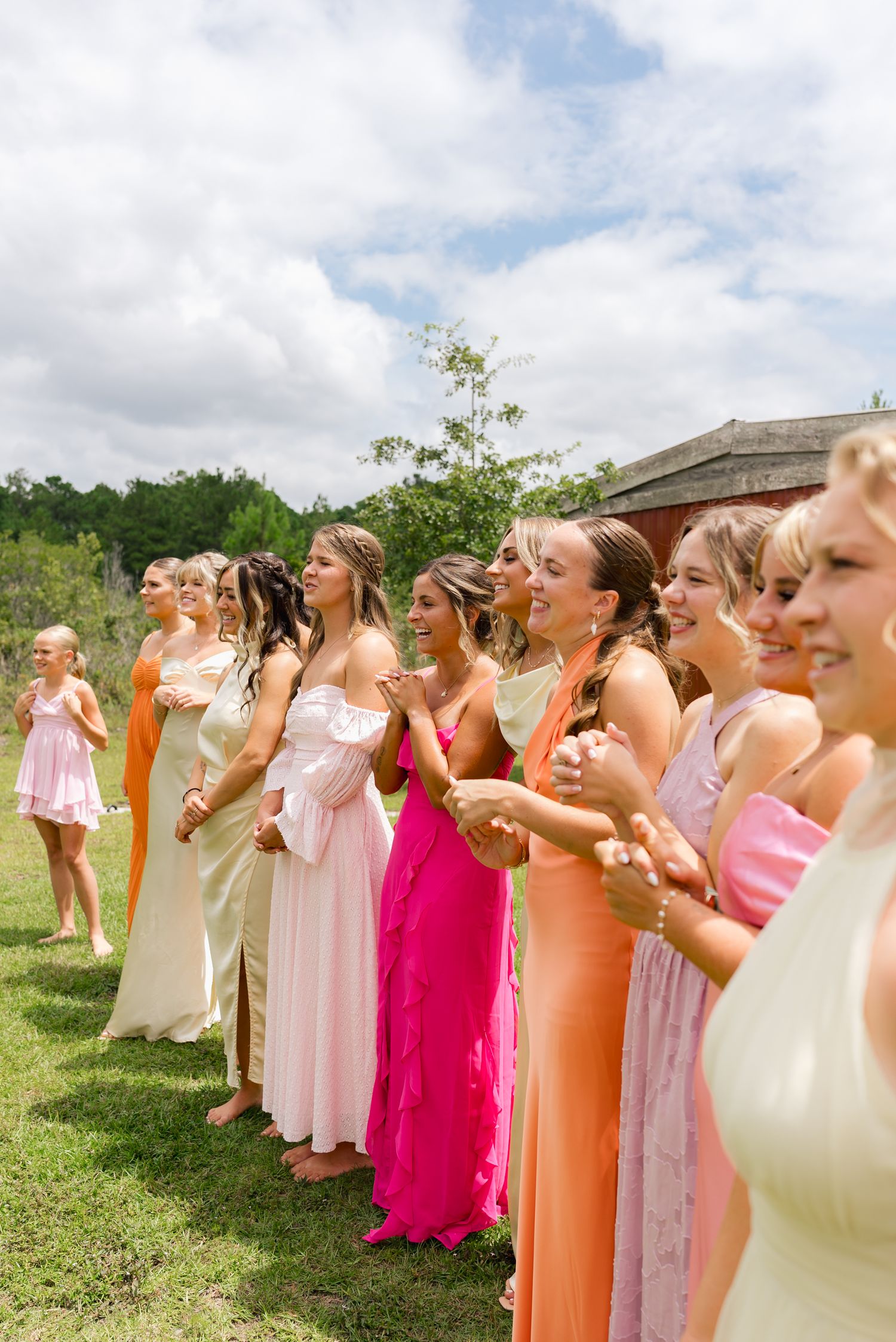 bridesmaids reacting to bride
