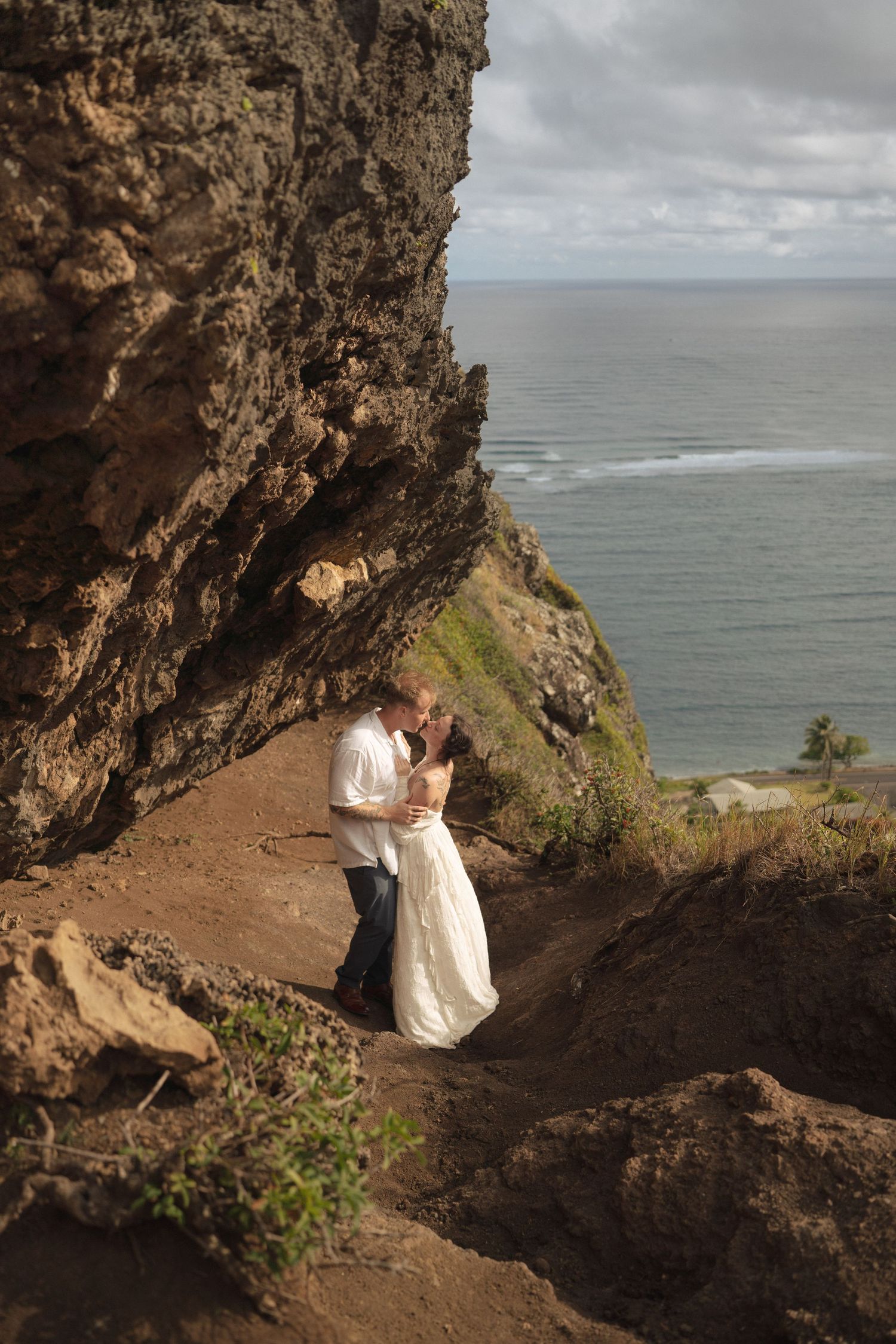 bride and groom kissing