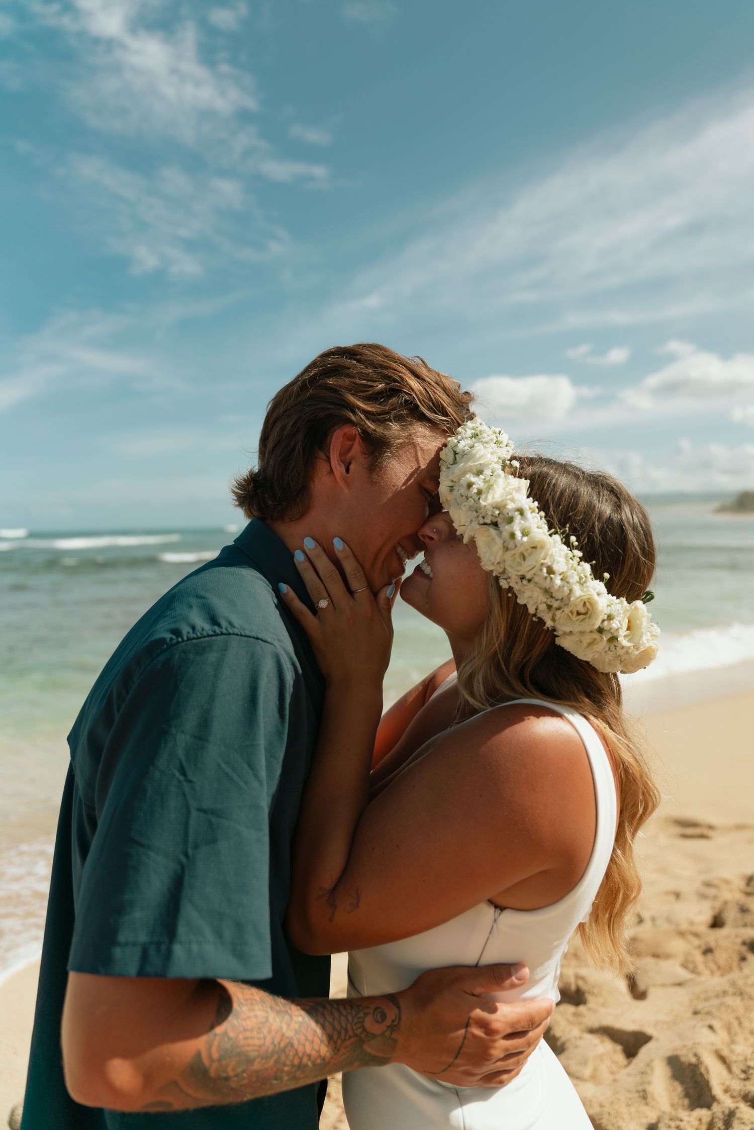 man and wife kissing